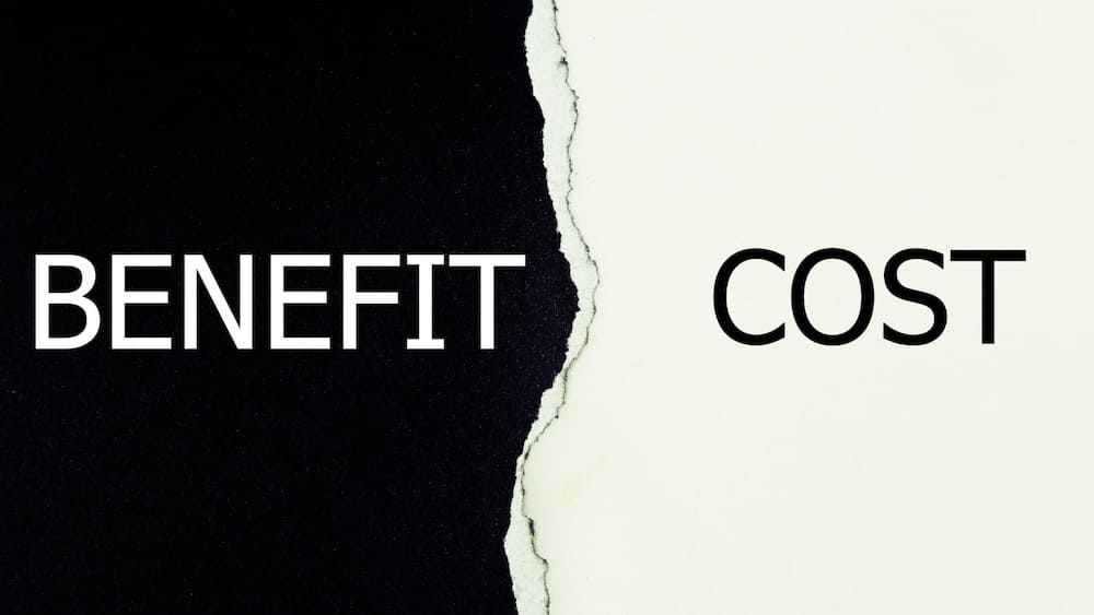 BENEFITとCOSTを比較するイメージ。石垣島ディナークルーズ選びで料金と内容を比較